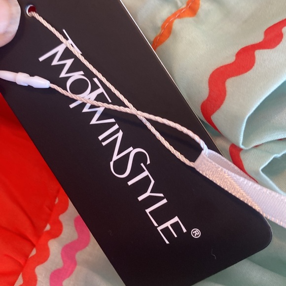 Two Twin Style Striped w printed ribbon accents flared Midi Skirt Asian size XL - Picture 7 of 8